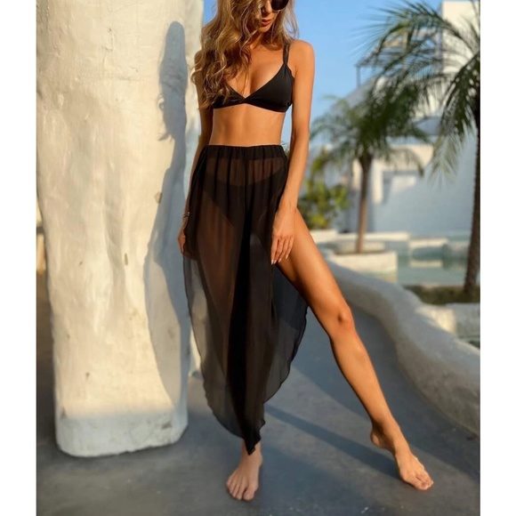 Swim Cover Up Sheer Pants Side Split Beach White - Picture 8 of 12